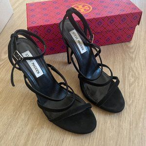 Steve Madden Suede Matte Black Y2K Sandals stiletto heels